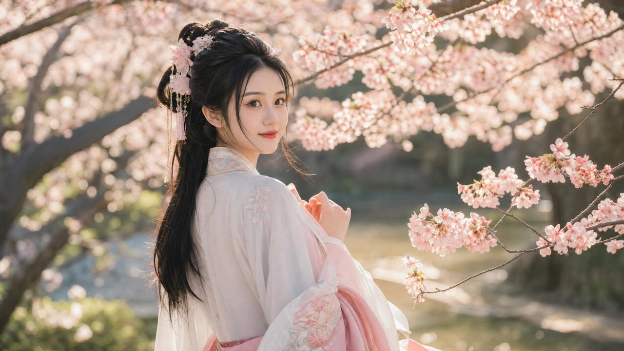 高清视频-高清视频传媒演示：春日汉服写真·古风与樱花的邂逅